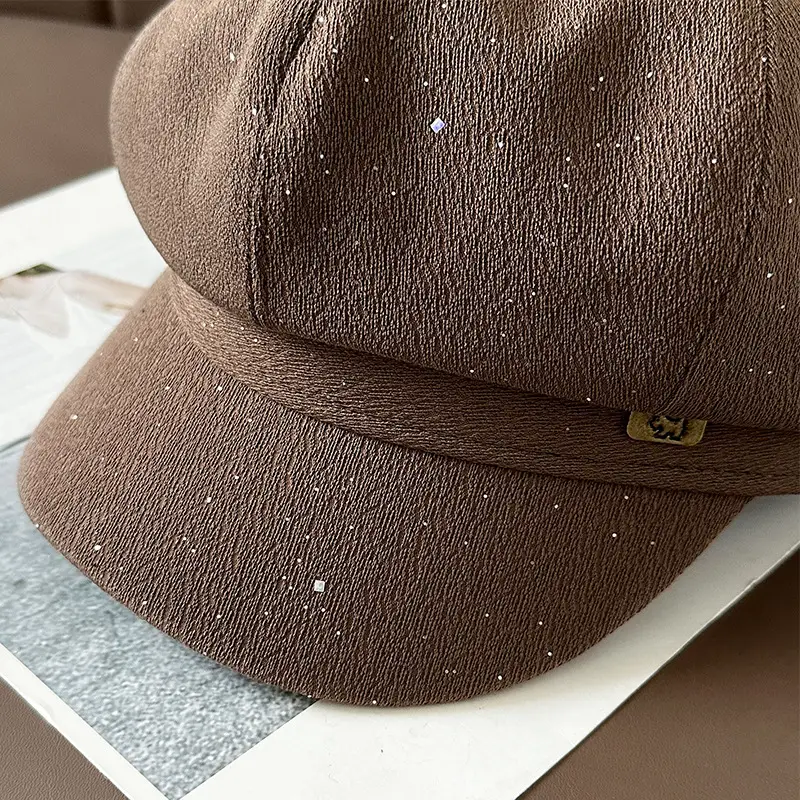 Vintage PU Leather Patchwork Octagonal Hat for Women — feature 13