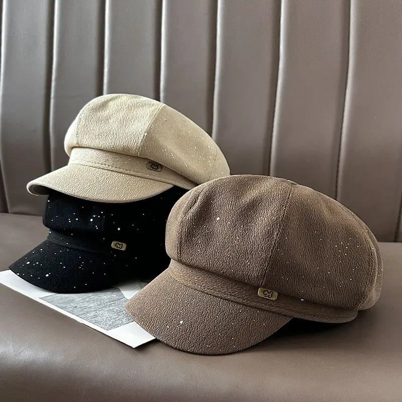 Vintage PU Leather Patchwork Octagonal Hat for Women — feature 14