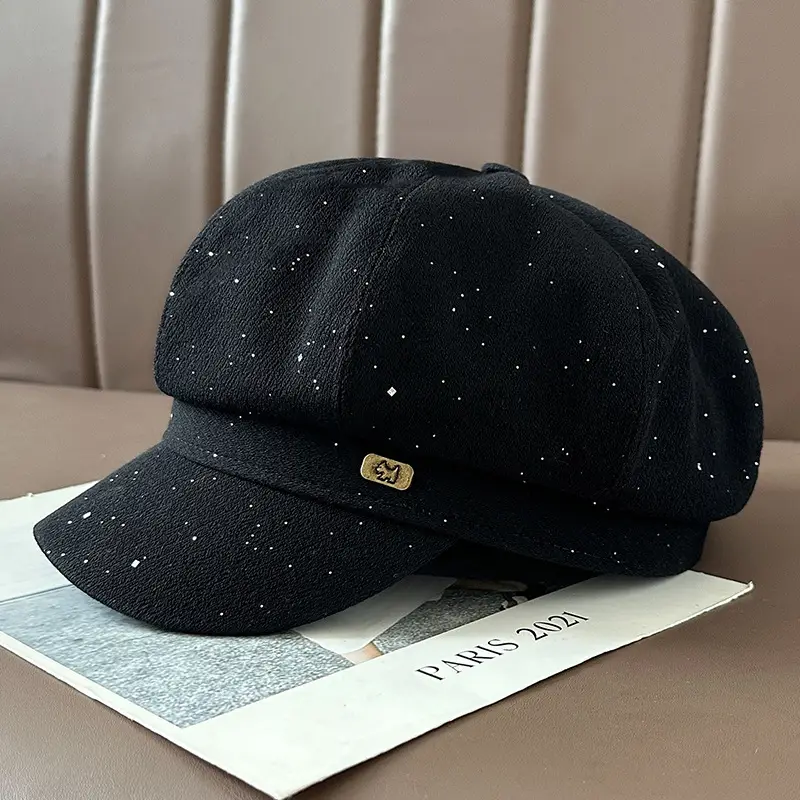Vintage PU Leather Patchwork Octagonal Hat for Women — feature 15