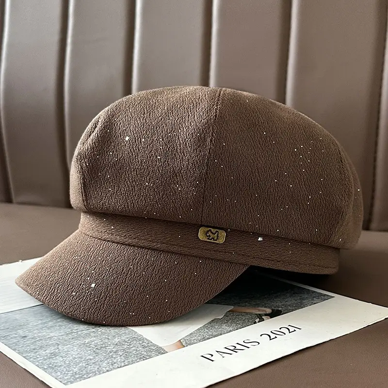 Vintage PU Leather Patchwork Octagonal Hat for Women — feature 16