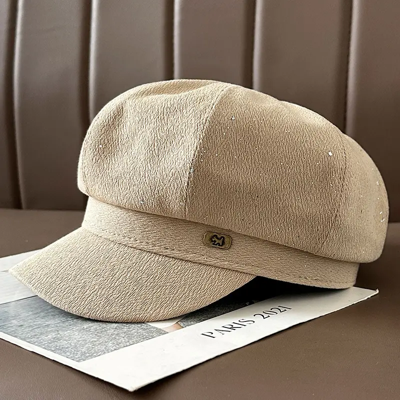 Vintage PU Leather Patchwork Octagonal Hat for Women — feature 17