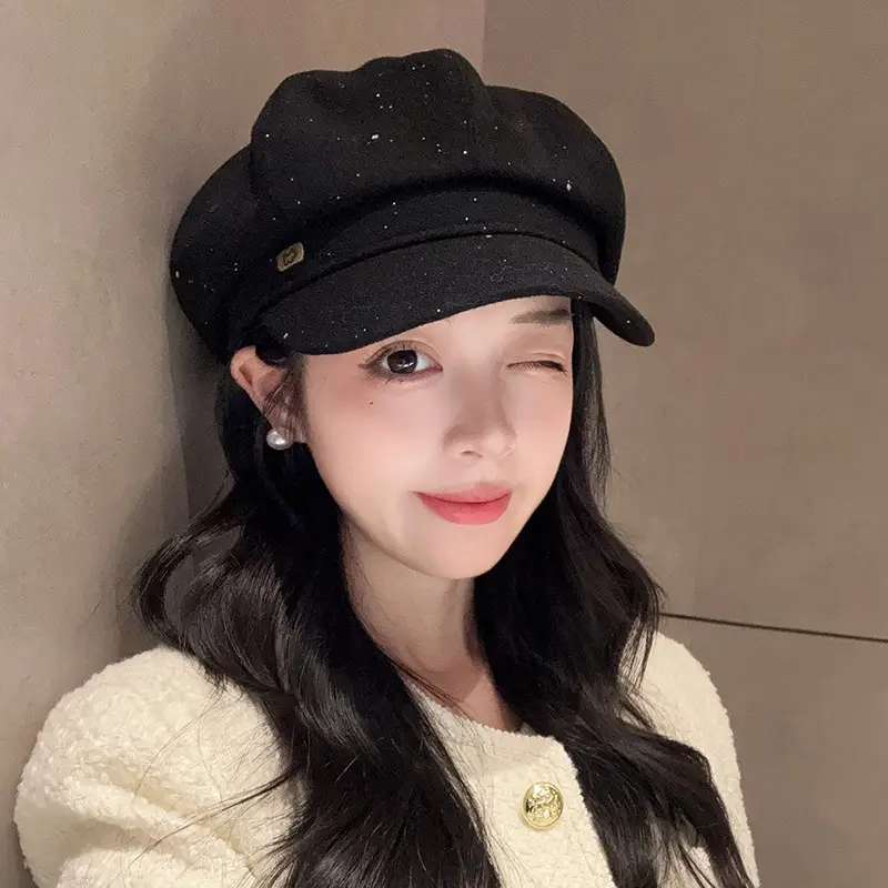 Vintage PU Leather Patchwork Octagonal Hat for Women — feature 2