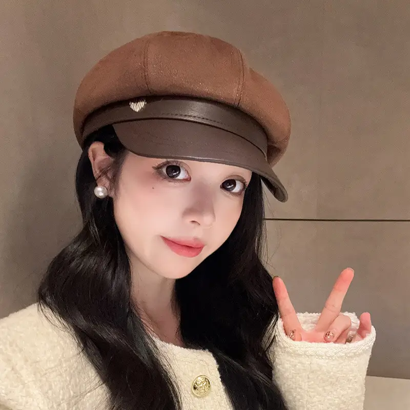 Vintage PU Leather Patchwork Octagonal Hat for Women — feature 25