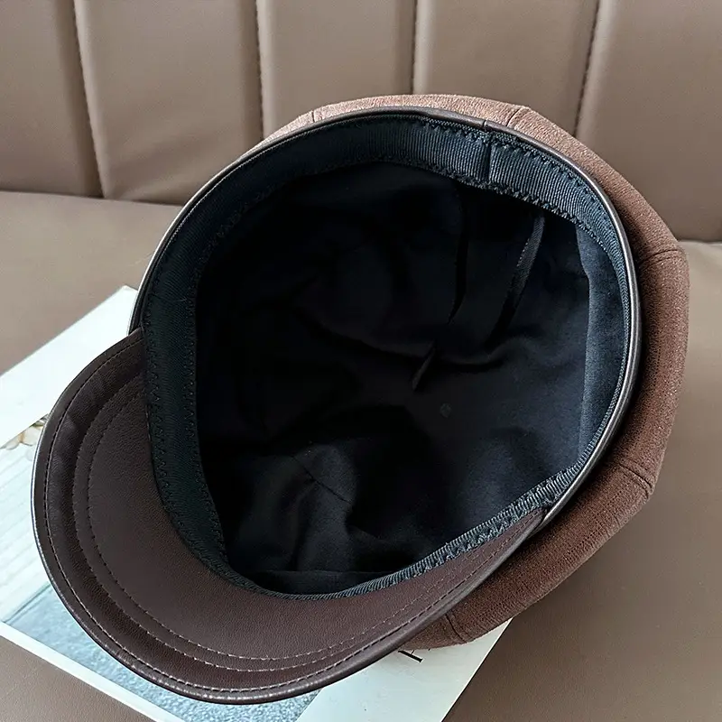 Vintage PU Leather Patchwork Octagonal Hat for Women — feature 28