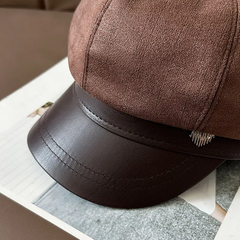 Vintage PU Leather Patchwork Octagonal Hat for Women — feature 29