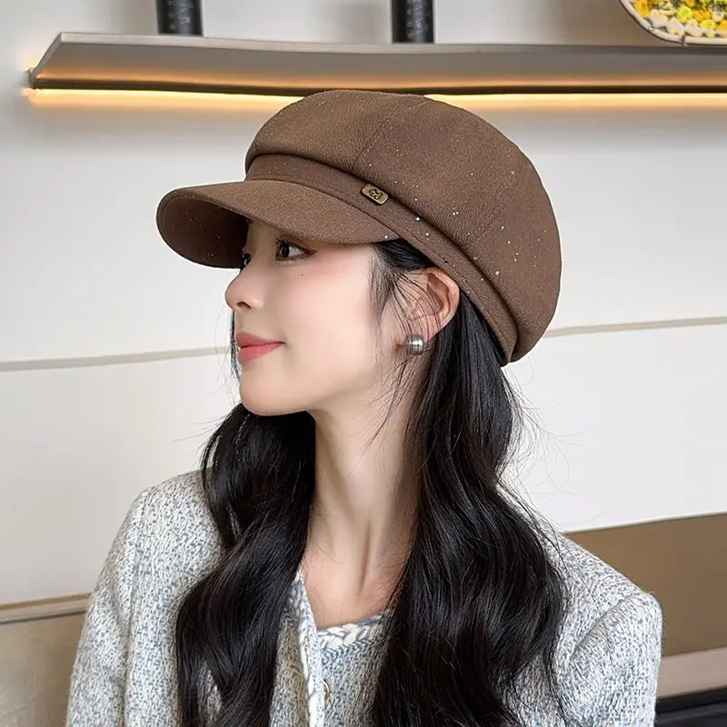 Vintage PU Leather Patchwork Octagonal Hat for Women — feature 4