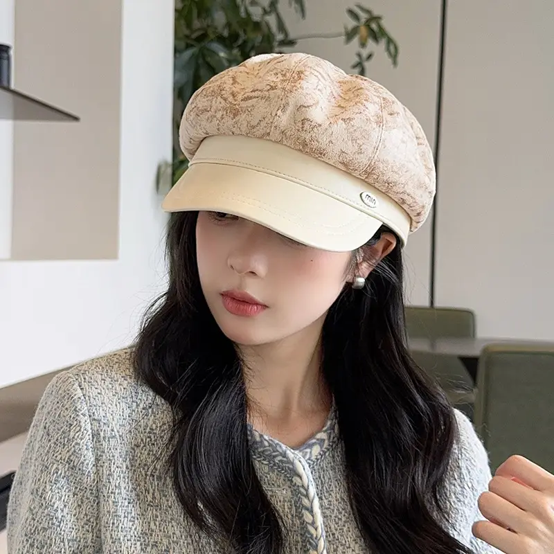 Vintage PU Leather Patchwork Octagonal Hat for Women — feature 41