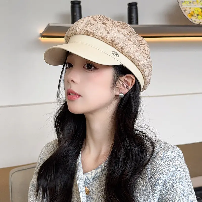 Vintage PU Leather Patchwork Octagonal Hat for Women — feature 45