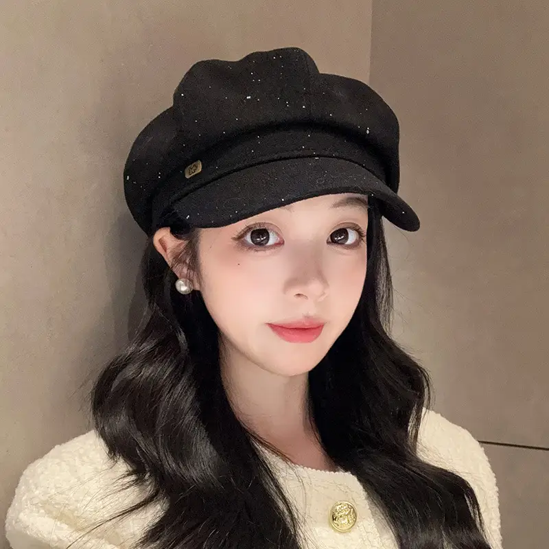 Vintage PU Leather Patchwork Octagonal Hat for Women — feature 5
