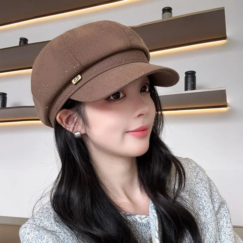 Vintage PU Leather Patchwork Octagonal Hat for Women — feature 6