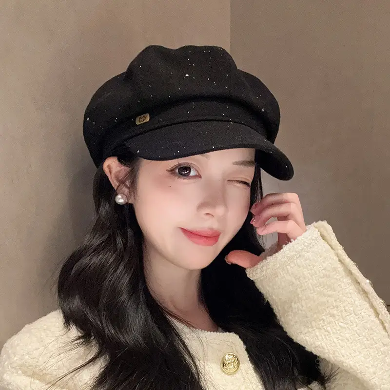 Vintage PU Leather Patchwork Octagonal Hat for Women — feature 7