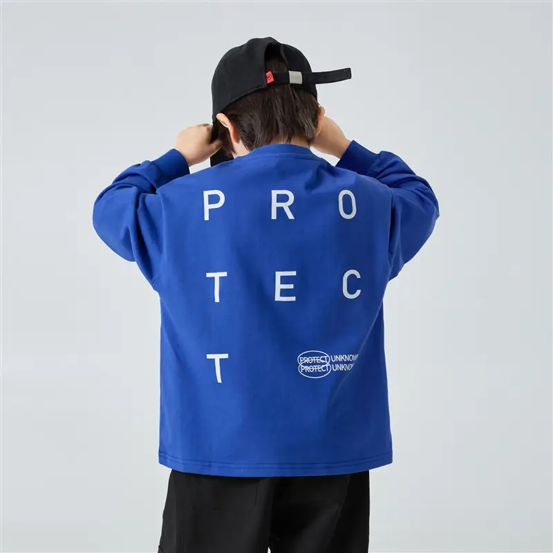 Blue Long Sleeve T-Shirt for Boys with "PROTECH" Print - Image 2
