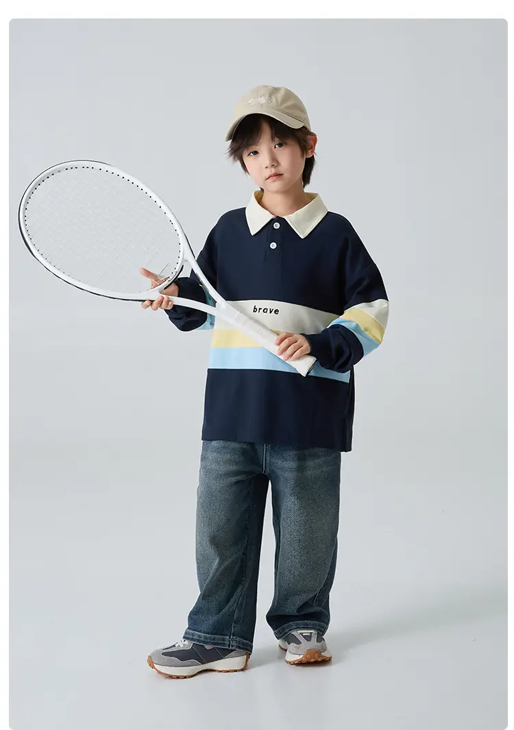 Kids Polo Shirt Blue Striped Korean Style Spring Long Sleeve — feature 11