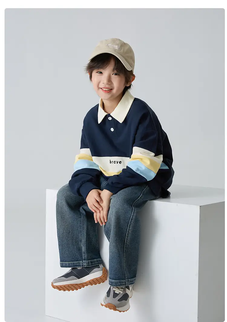 Kids Polo Shirt Blue Striped Korean Style Spring Long Sleeve — feature 12