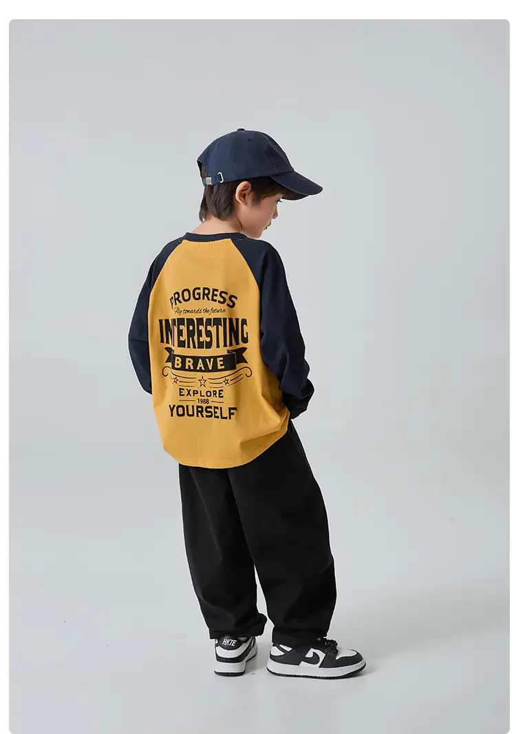 Haima Boys Pure Cotton Letter Print Long Sleeve T-Shirt — feature 10