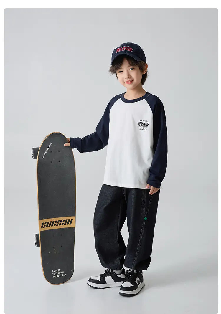 Haima Boys Pure Cotton Letter Print Long Sleeve T-Shirt — feature 11