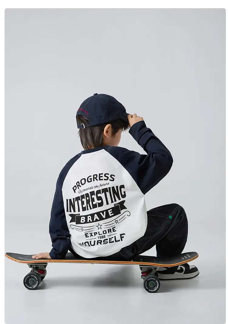 Haima Boys Pure Cotton Letter Print Long Sleeve T-Shirt — feature 13