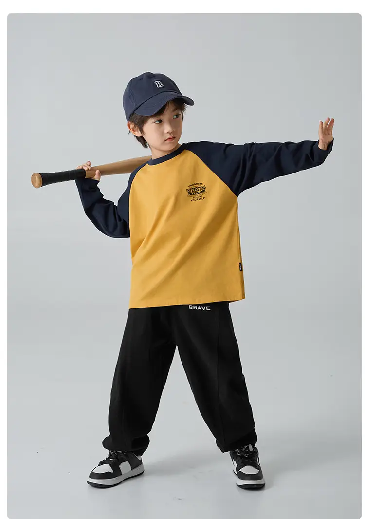 Haima Boys Pure Cotton Letter Print Long Sleeve T-Shirt — feature 9