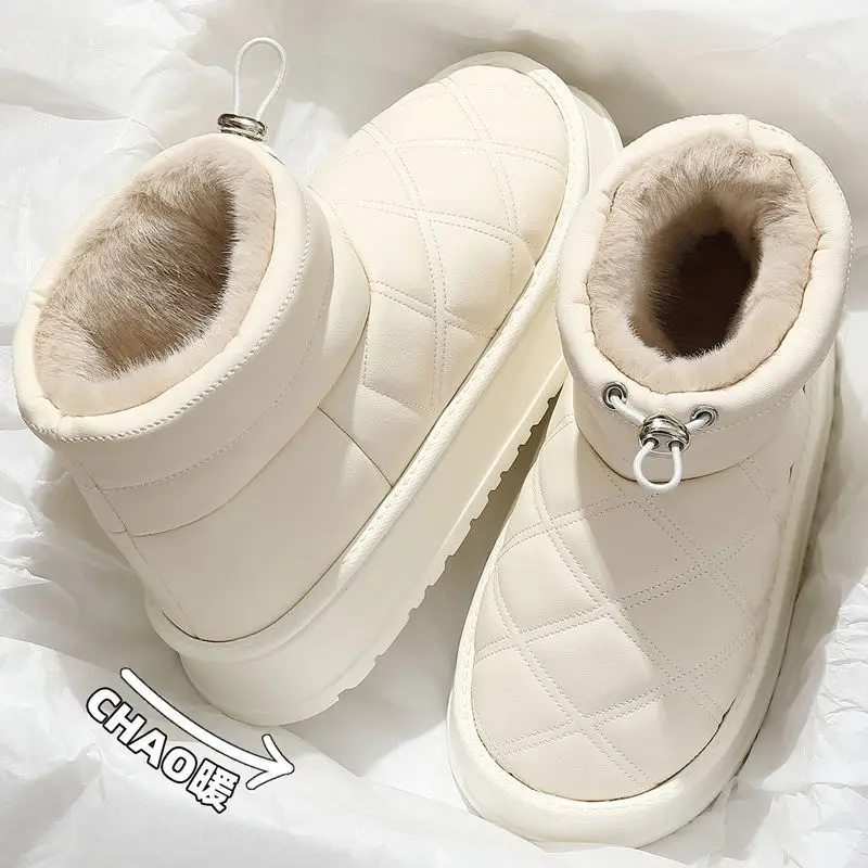High-Top Cotton Slippers for Women for Winter Outer Wear 2024 New Home Indoor Fleece-Lined Warm Pu Leather Waterproof Cotton Shoes for Women - Image 7
