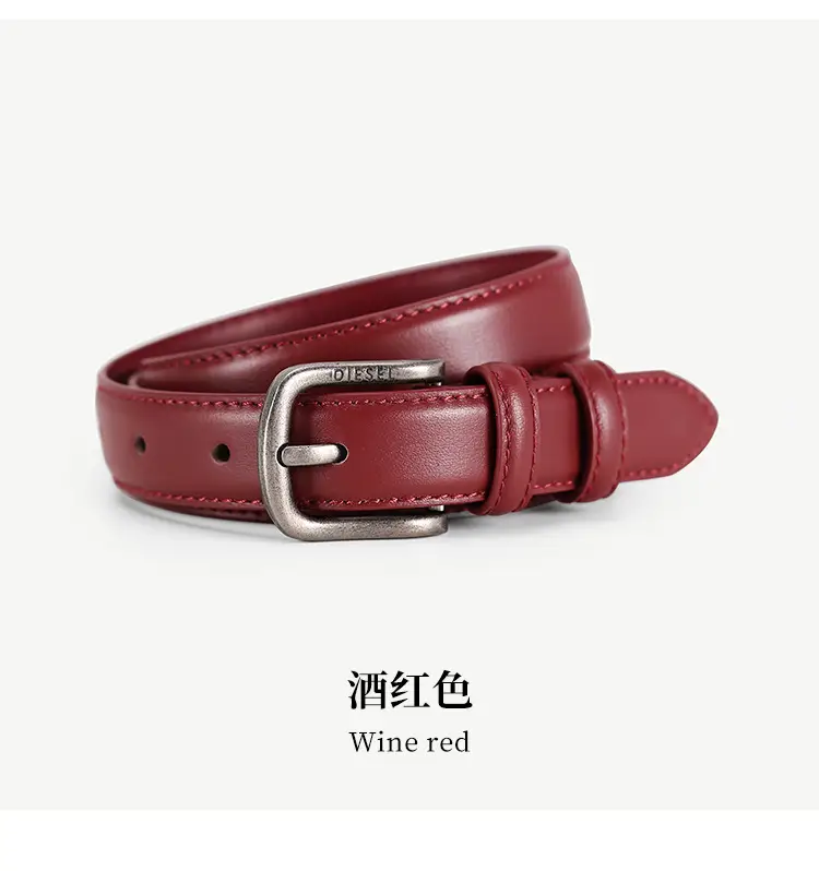Women's Red Leather Belt with Silver Buckle — feature 18