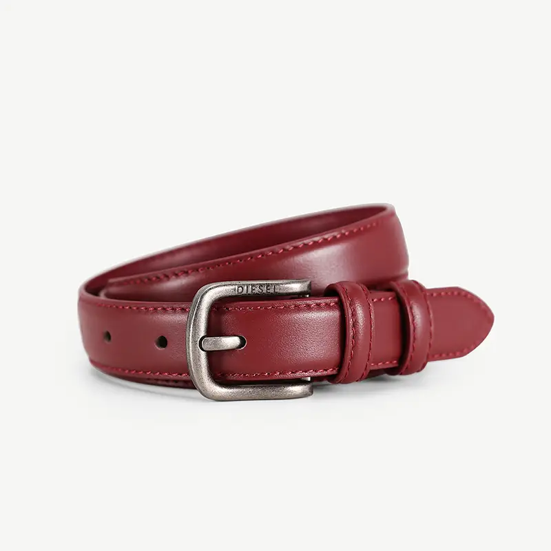 Women's Red Leather Belt with Silver Buckle - Image 4