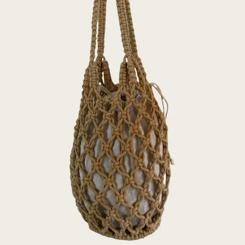 Women's Crochet Fishnet Shoulder Bag Black White - Image 2