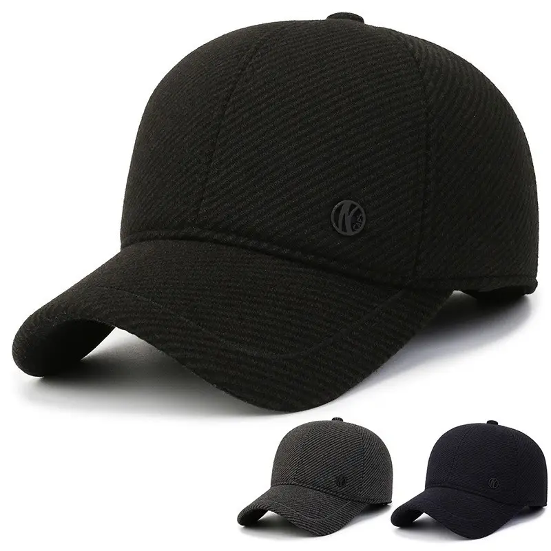 Men's Black Wool Baseball Cap for Winter Warmth - Image 4