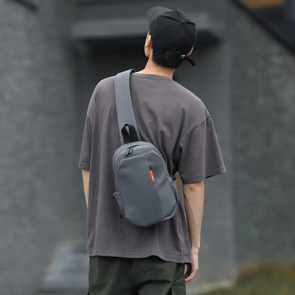 Men's Black Crossbody Bag with Red Zipper & Leather Strap
