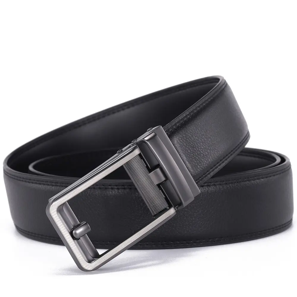 Men's Black Leather Belt with Silver Buckle - Image 5
