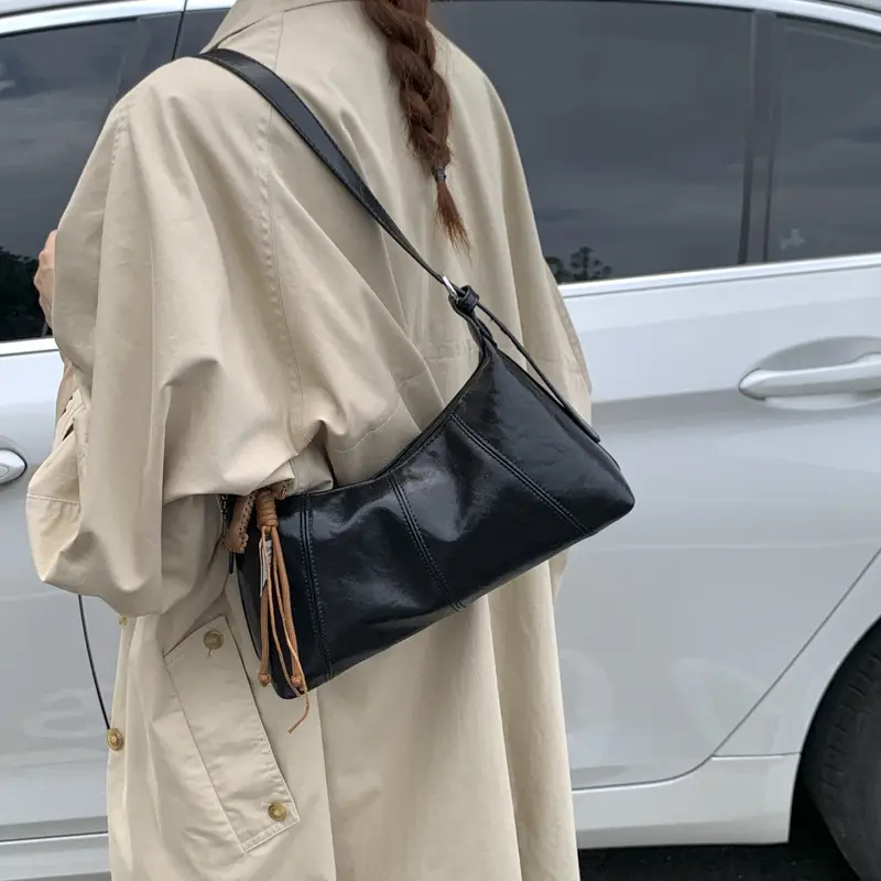 Women's Yellow Leather Crossbody Bag with Tassel - Image 8