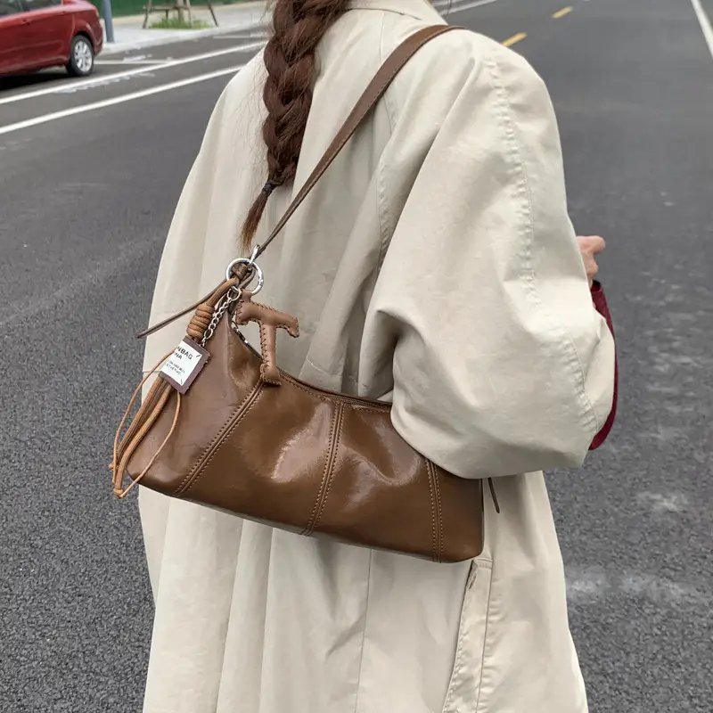 Women's Yellow Leather Crossbody Bag with Tassel - Image 9