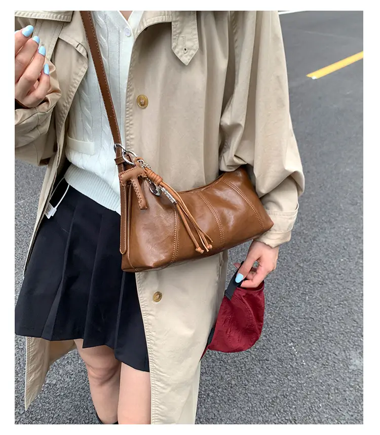 Women's Yellow Leather Crossbody Bag with Tassel — feature 13