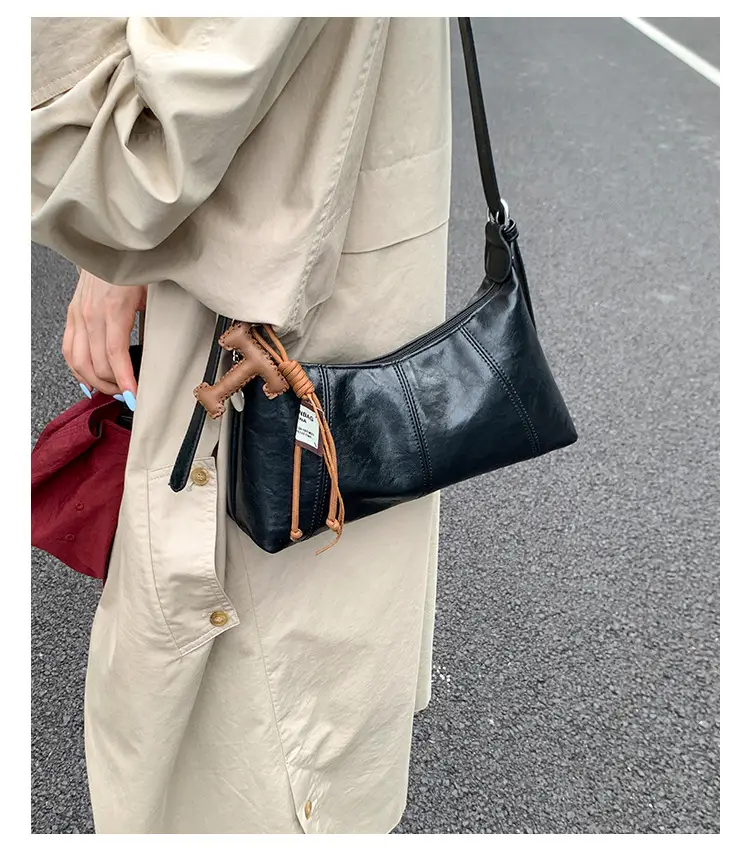 Women's Yellow Leather Crossbody Bag with Tassel — feature 27