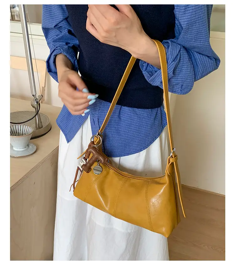 Women's Yellow Leather Crossbody Bag with Tassel — feature 28