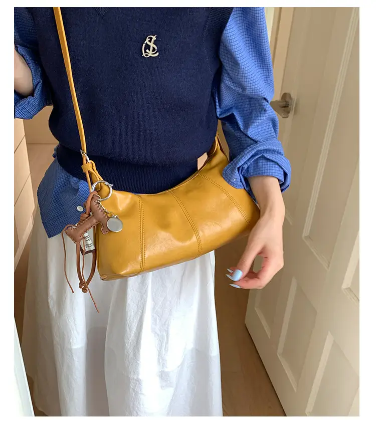 Women's Yellow Leather Crossbody Bag with Tassel — feature 31