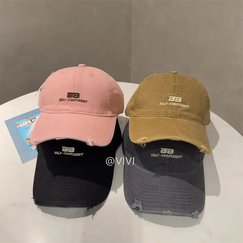 Women Red Embroidered Baseball Cap Wide Brim - Image 11