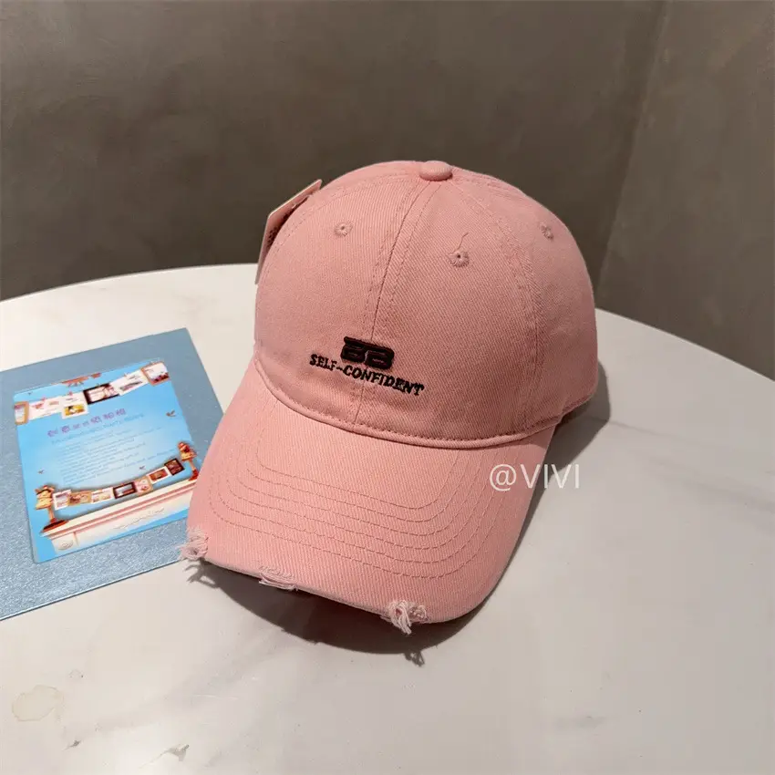 Women Red Embroidered Baseball Cap Wide Brim - Image 5