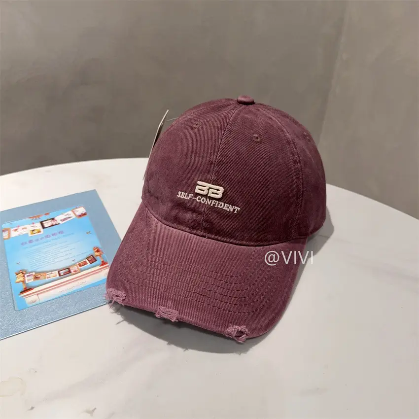 Women Red Embroidered Baseball Cap Wide Brim - Image 7