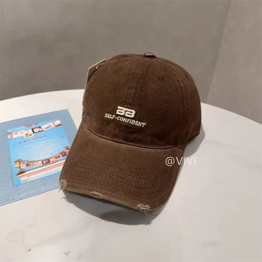 Women Red Embroidered Baseball Cap Wide Brim - Image 9