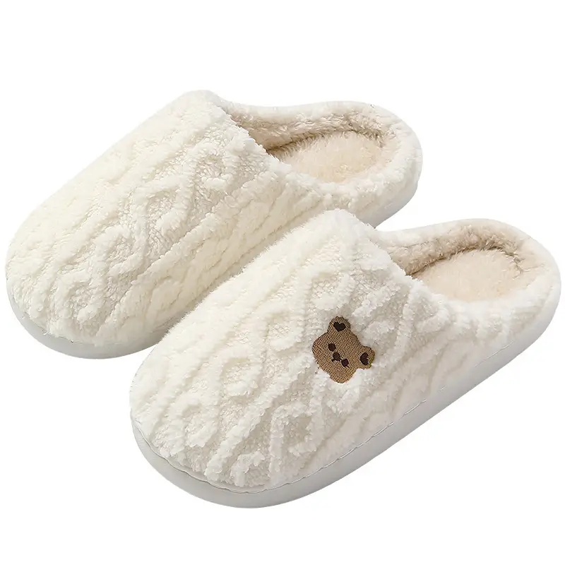 Gray Wool Cartoon Bear Slippers for Women Winter - Image 8