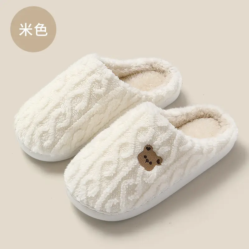 Gray Wool Cartoon Bear Slippers for Women Winter - Image 2