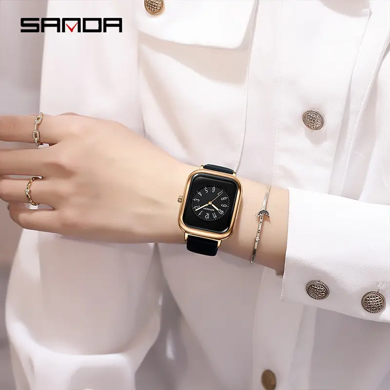 Sanda Women's Square Watch White Silicone Rose Gold
