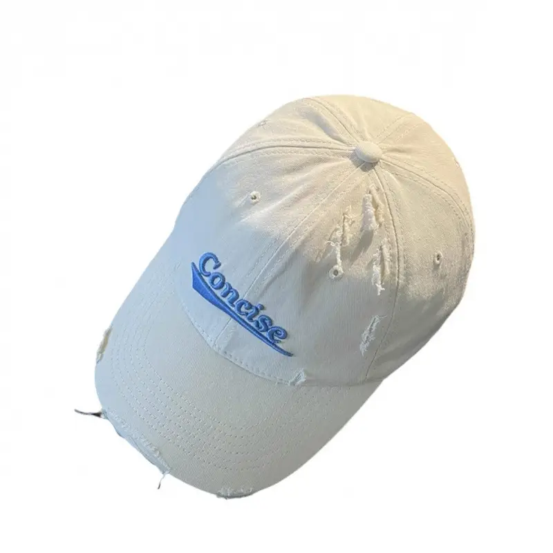 Women White Distressed Cap with "Sunrise" Embroidery
