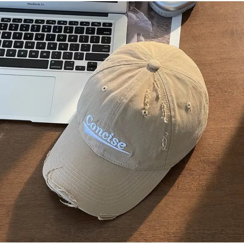 Women White Distressed Cap with "Sunrise" Embroidery