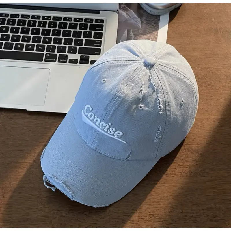 Women White Distressed Cap with "Sunrise" Embroidery