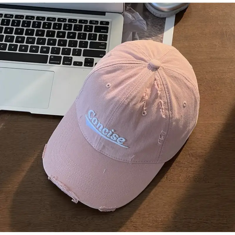 Women White Distressed Cap with "Sunrise" Embroidery