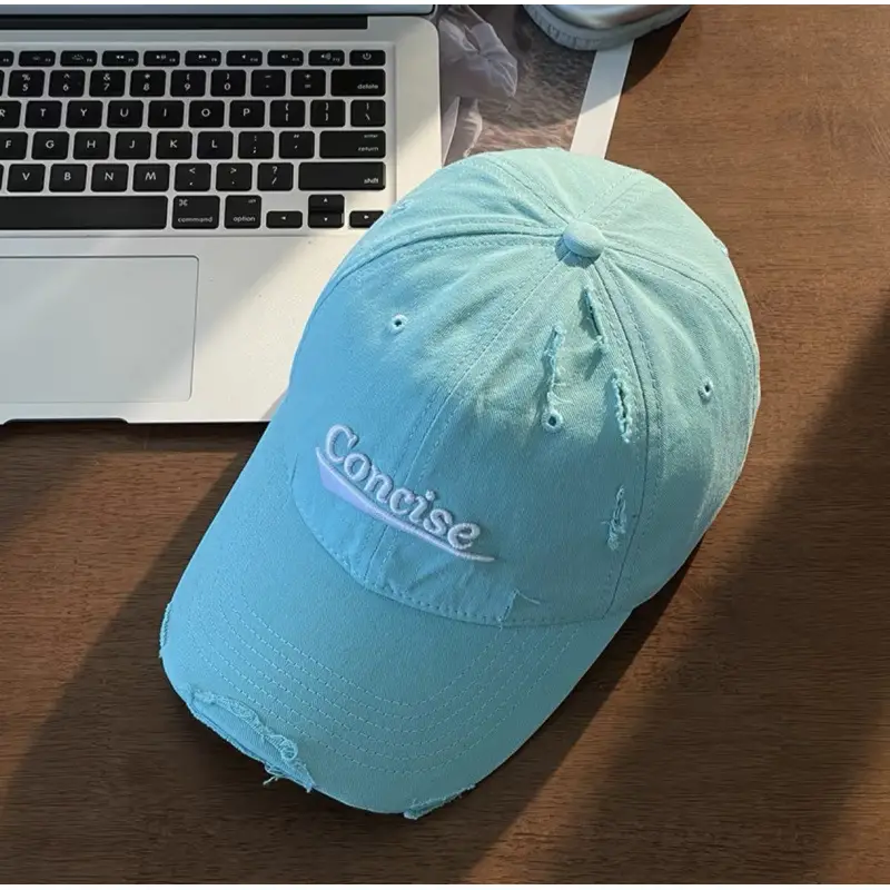 Women White Distressed Cap with "Sunrise" Embroidery