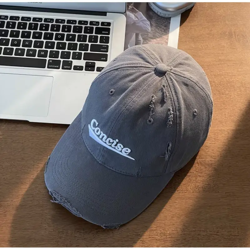 Women White Distressed Cap with "Sunrise" Embroidery