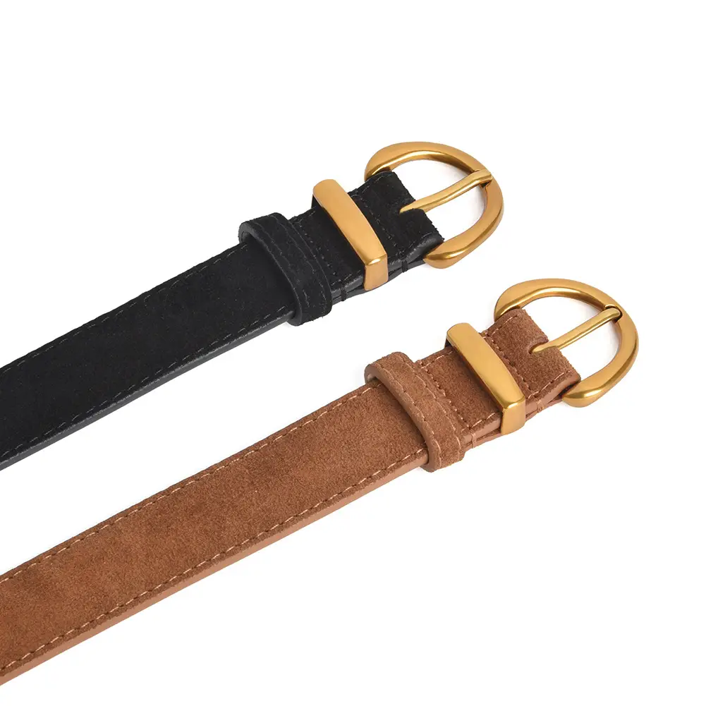 Camel Leather Belt with Gold Buckle - Image 7