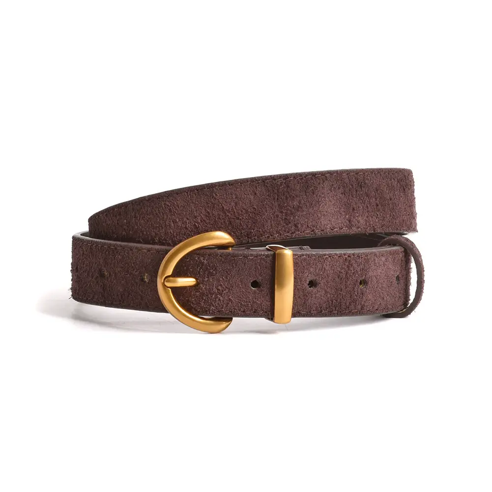Camel Leather Belt with Gold Buckle - Image 10